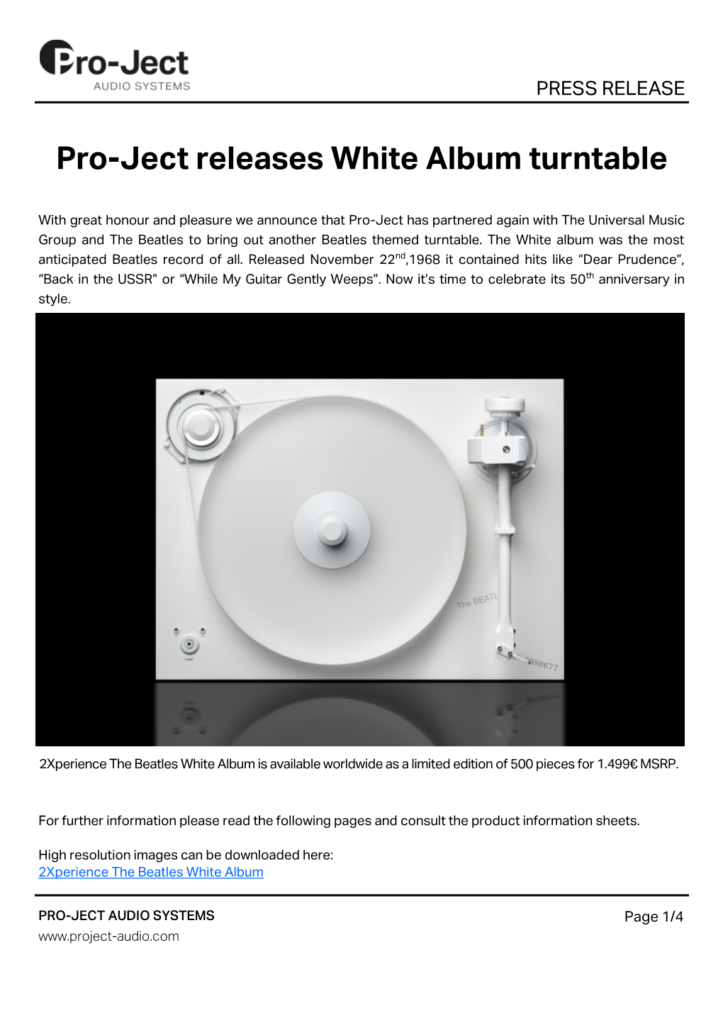 Pro-Ject Releases White Album Turntable