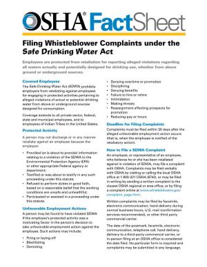 Filing Whistleblower Complaints Under the Safe Drinking Water Act