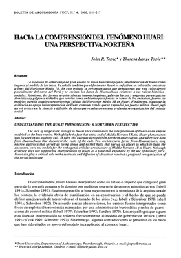 HACIA LA Col\1PRENSION DEL FENOMENO HUARI: UNA PERSPECTIVA NORTENA