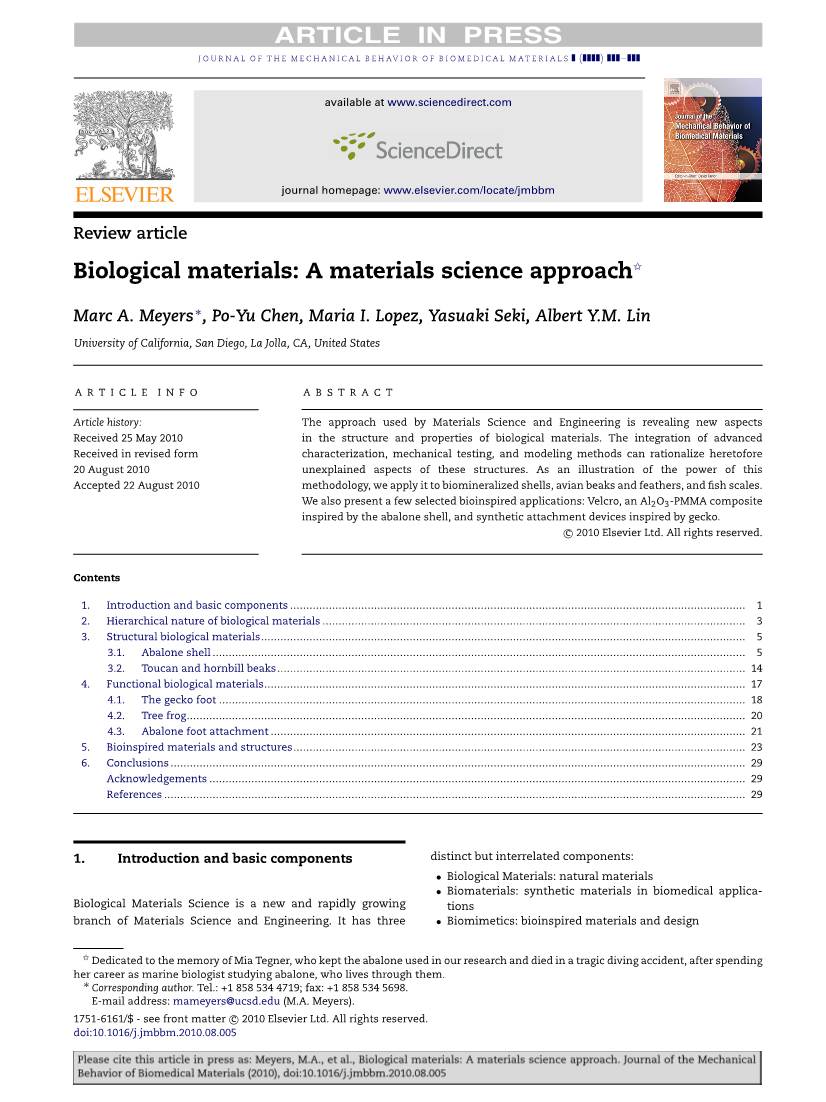 Biological Materials: a Materials Science Approach✩