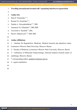 Unveiling Mesenchymal Stromal Cells' Organizing Function in Regeneration Author List