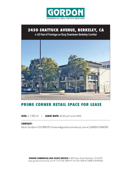 Prime Corner Retail Space for Lease 2450 Shattuck