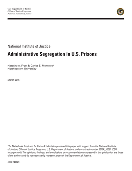 (Report) Administrative Segregation in U.S. Prisons