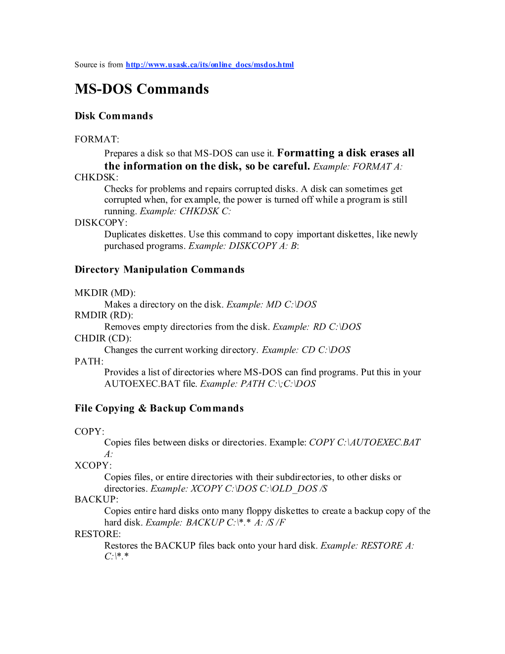 MS-DOS Commands