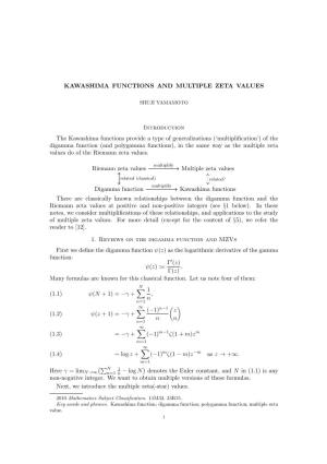 Kawashima Functions and Multiple Zeta Values
