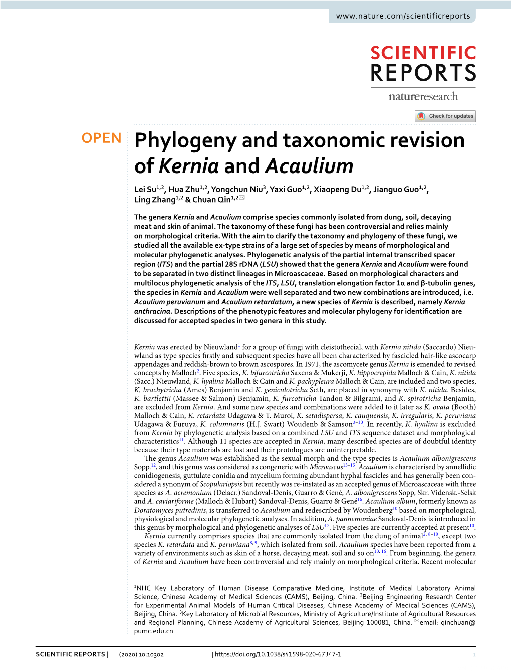 Phylogeny and Taxonomic Revision of Kernia and Acaulium