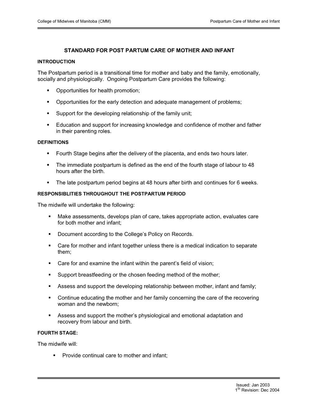 (CMM) Postpartum Care of Mother and Infant Issued