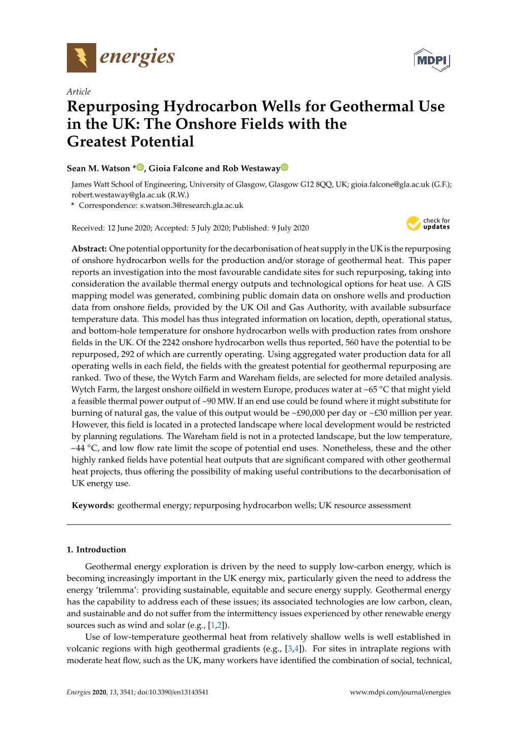 Repurposing Hydrocarbon Wells for Geothermal Use in the UK: the Onshore Fields with the Greatest Potential