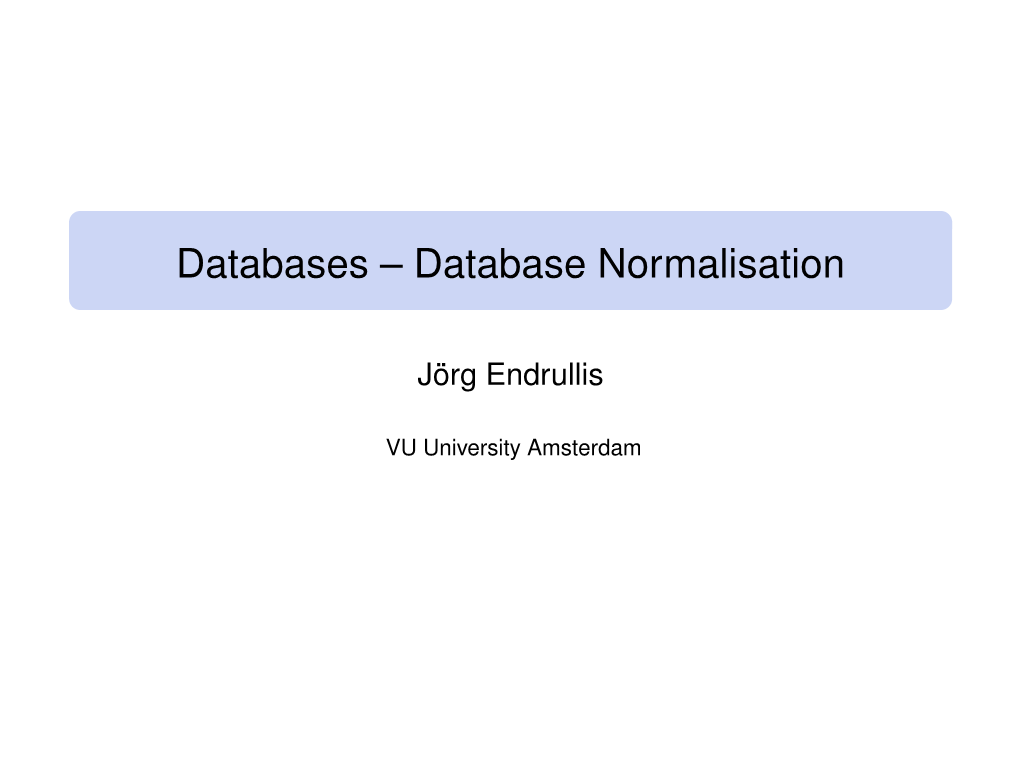Database Normalisation