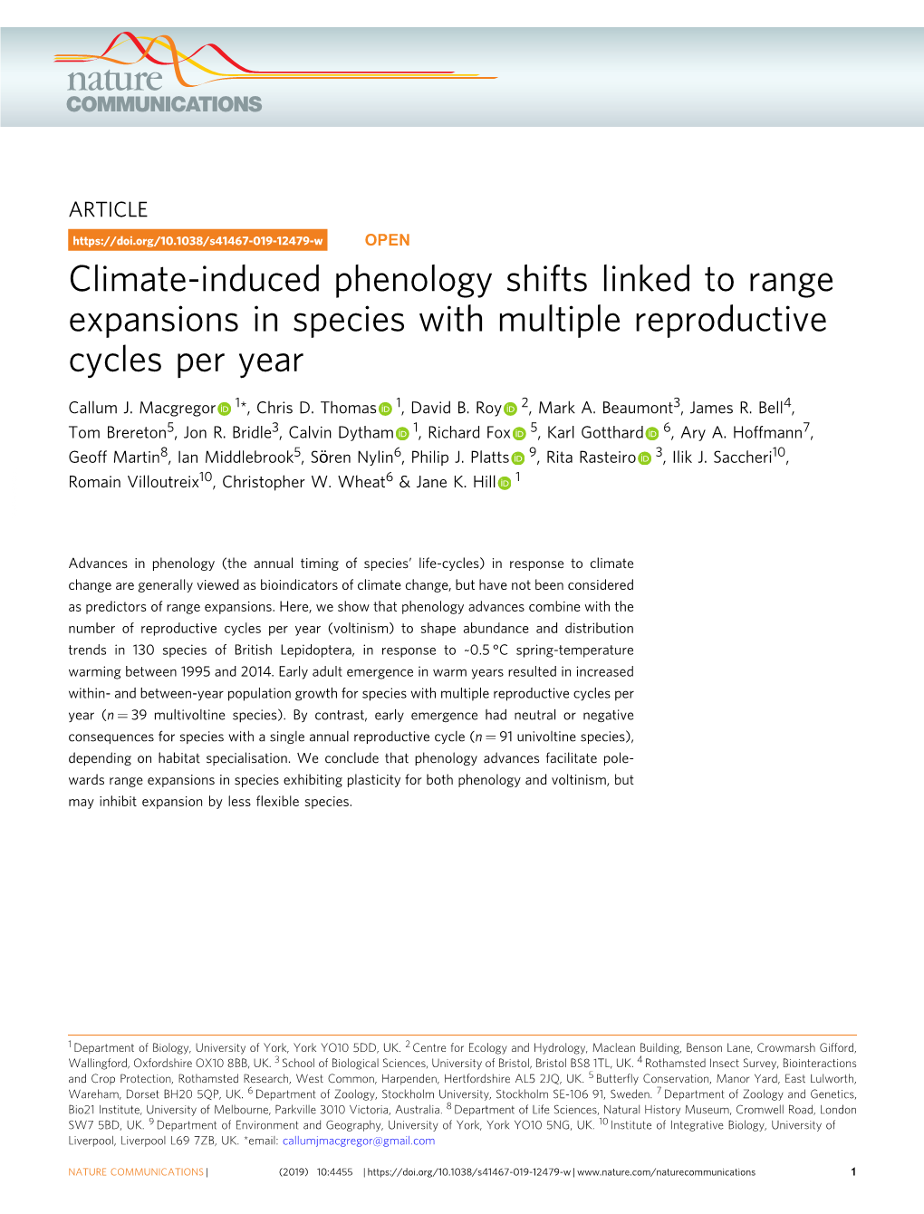 Climate-Induced Phenology Shifts Linked to Range Expansions in Species with Multiple Reproductive Cycles Per Year