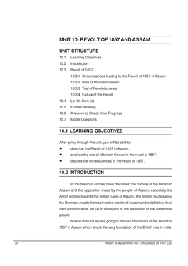Unit 10: Revolt of 1857 and Assam
