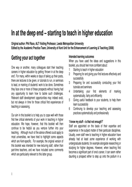 In at the Deep End – Starting to Teach in Higher Education