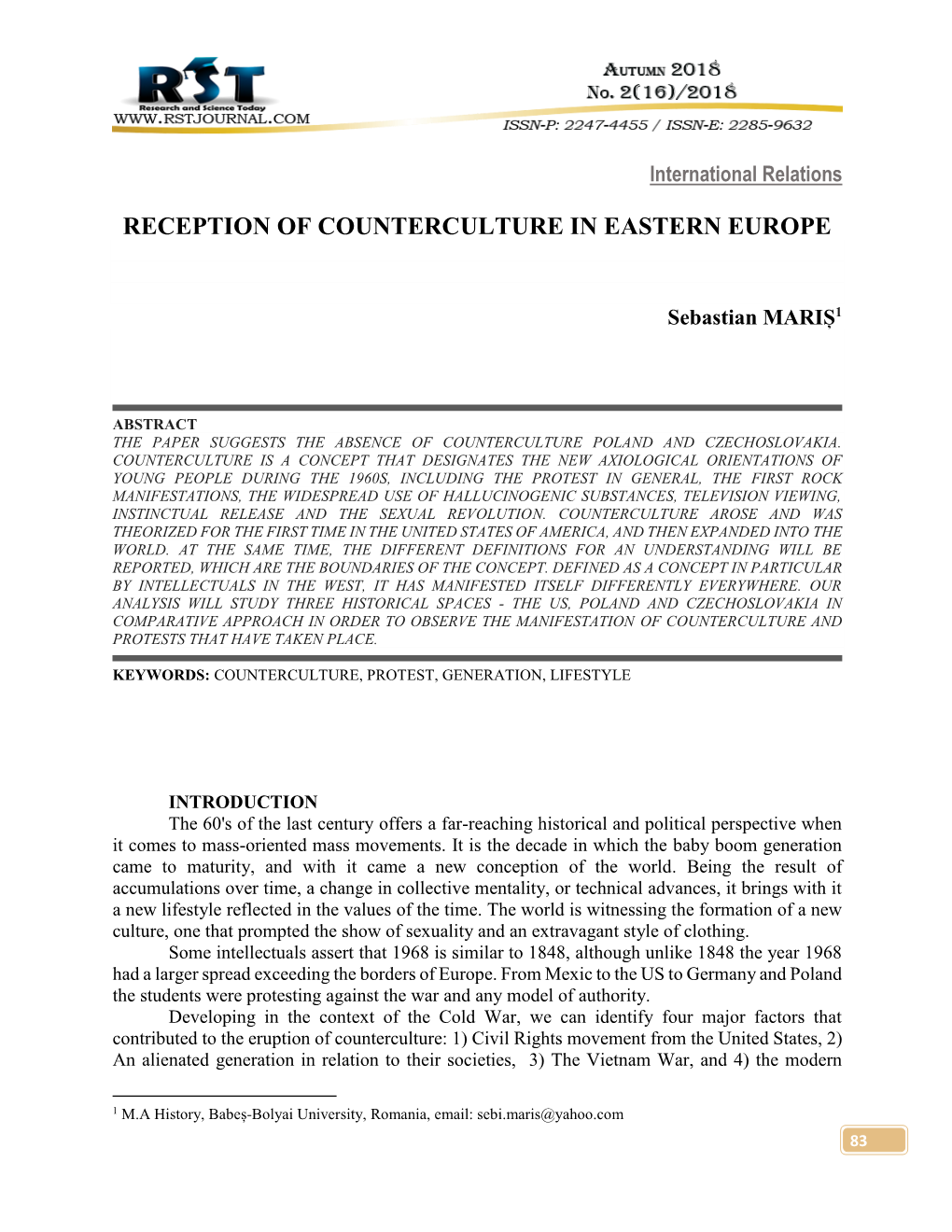 Reception of Counterculture in Eastern Europe