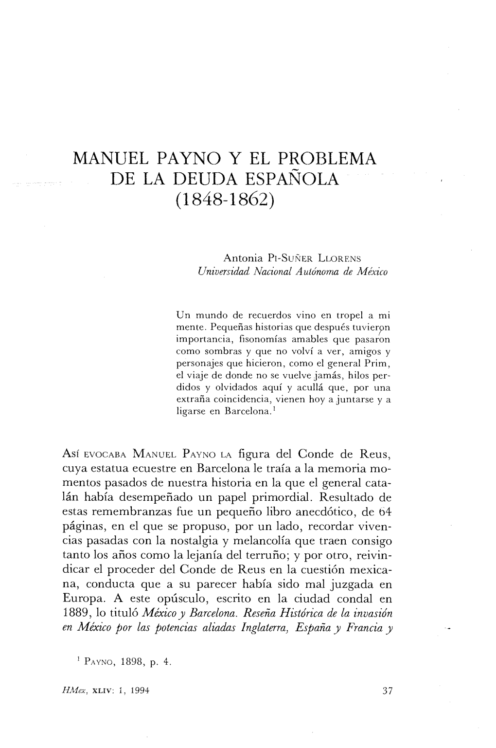 Manuel Payno Y El Problema De La Deuda Española (1848-1862)