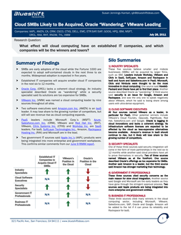 Cloud Smbs Likely to Be Acquired, Oracle “Wandering,” Vmware Leading