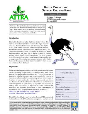 Ratite Production: Ostrich, Emu and Rhea