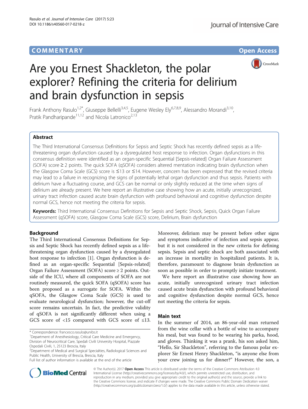 Refining the Criteria for Delirium and Brain Dysfunction in Sepsis