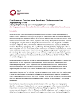 Post Quantum Cryptography: Readiness Challenges