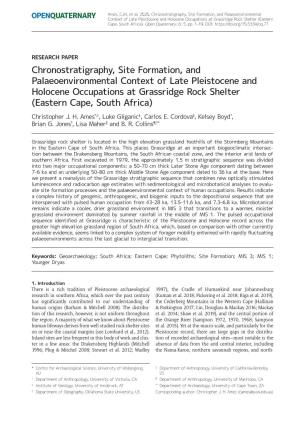 Chronostratigraphy, Site Formation, and Palaeoenvironmental Context of Late Pleistocene and Holocene Occupations at Grassridge R