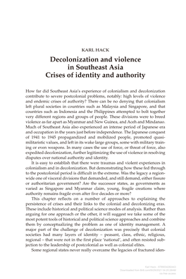 Decolonization and Violence in Southeast Asia Crises of Identity and Authority