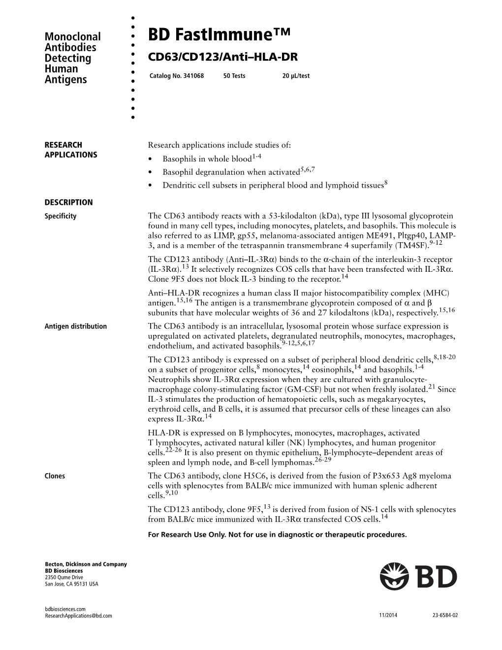 BD Fastimmune™ CD63/CD123/Anti-HLA-DR