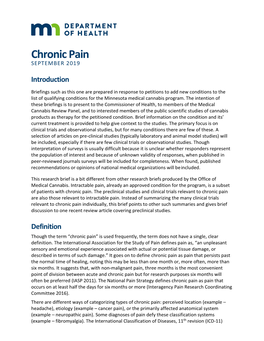 Chronic Pain SEPTEMBER 2019 Introduction