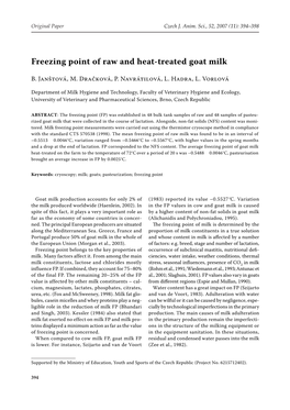 Freezing Point of Raw and Heat-Treated Goat Milk