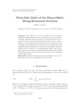 Point-Like Limit of the Hyperelliptic Zhang-Kawazumi Invariant Robin De Jong