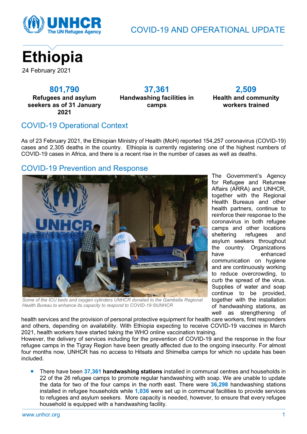 UNHCR Ethiopia COVID-19 and Operational Update