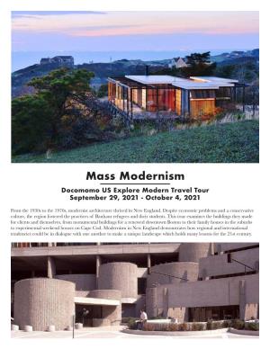 Mass Modernism Docomomo US Explore Modern Travel Tour September 29, 2021 - October 4, 2021