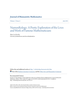 A Poetic Exploration of the Lives and Work of Famous Mathematicians Mari-Lou Rowley University of Saskatchewan, Mari-Lou.Rowley@Usask.Ca