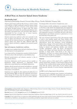 A Brief Note on Anterior Spinal Artery Syndrome