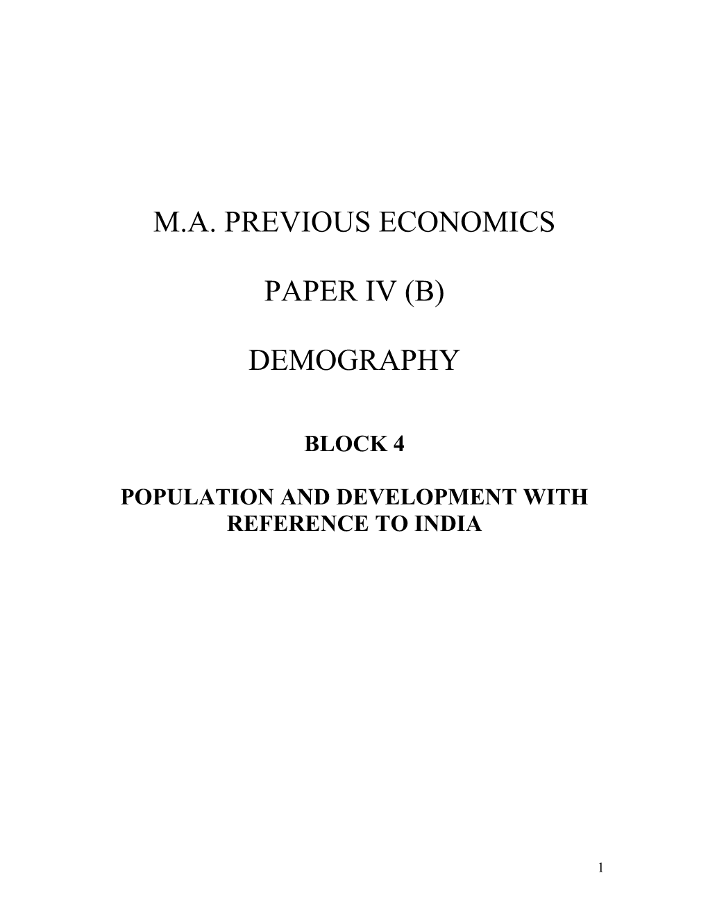 Population and Development with Reference to India