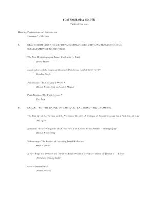 POSTZIONISM: a READER Table of Contents
