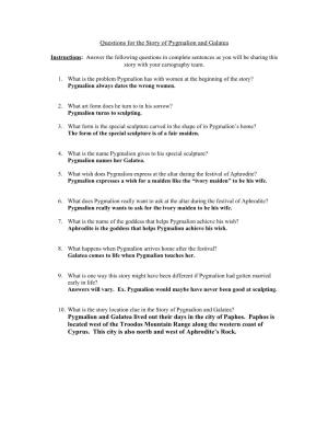 Answers for the Story of Pygmalion and Galatea