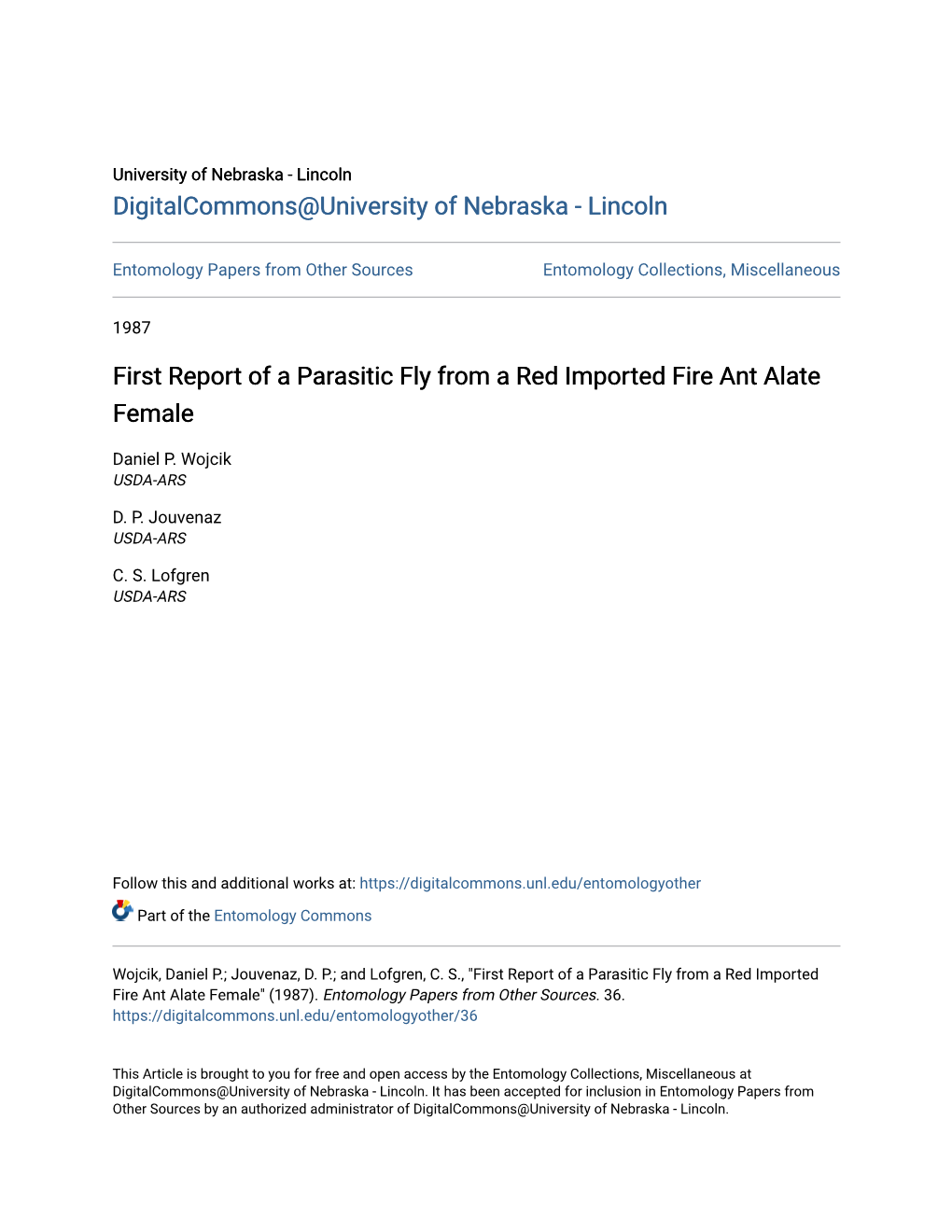 First Report of a Parasitic Fly from a Red Imported Fire Ant Alate Female