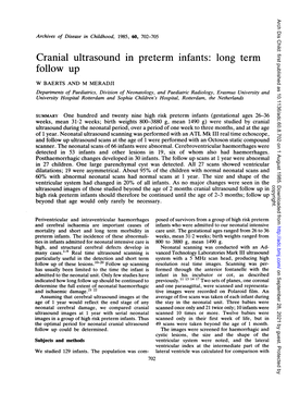 Cranial Ultrasound in Preterm Infants: Long Term Follow Up