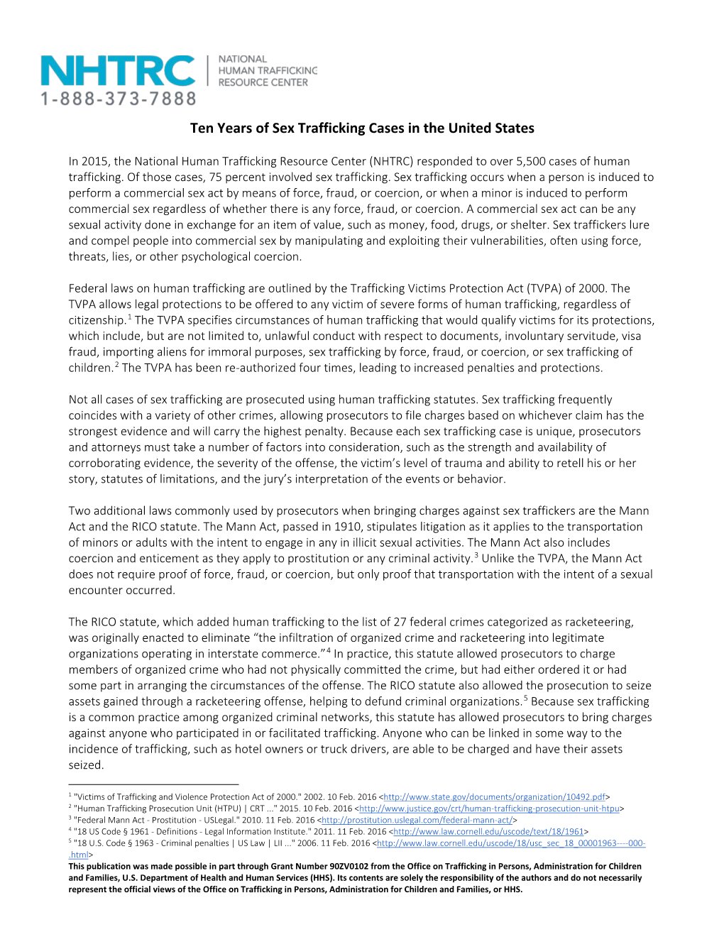 Ten Years of Sex Trafficking Cases in the United States