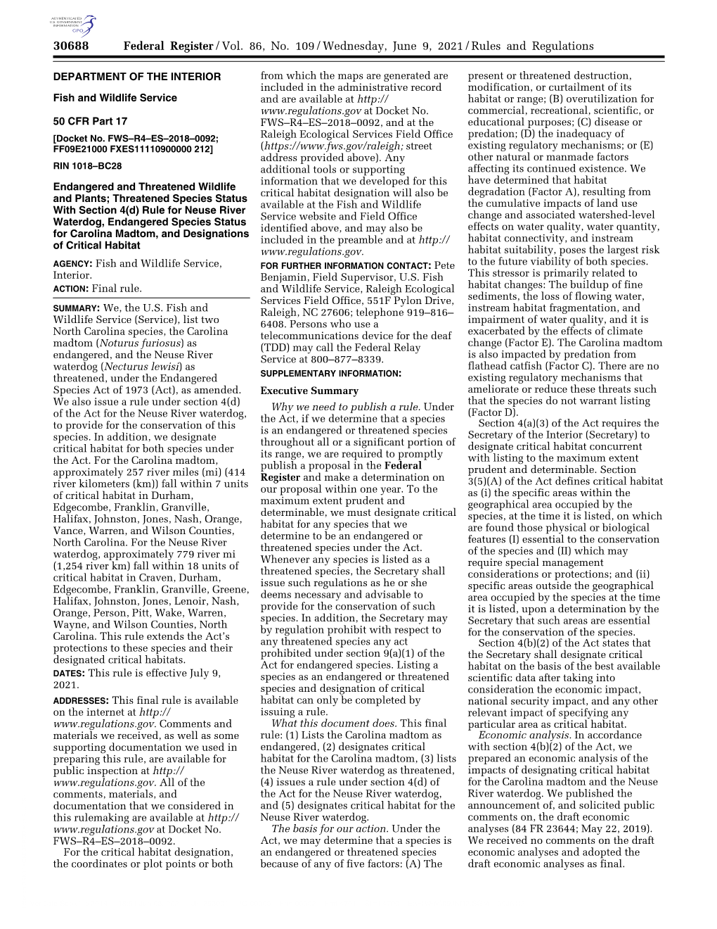 Federal Register/Vol. 86, No. 109/Wednesday, June 9, 2021