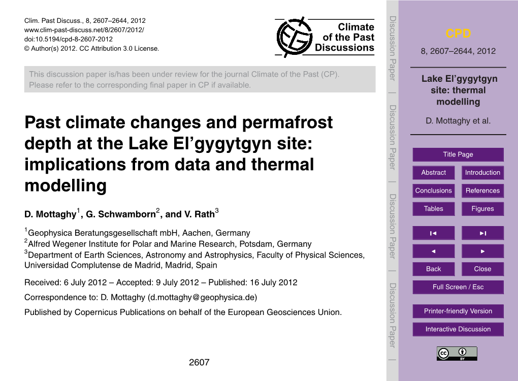 Lake El'gygytgyn Site: Thermal Modelling