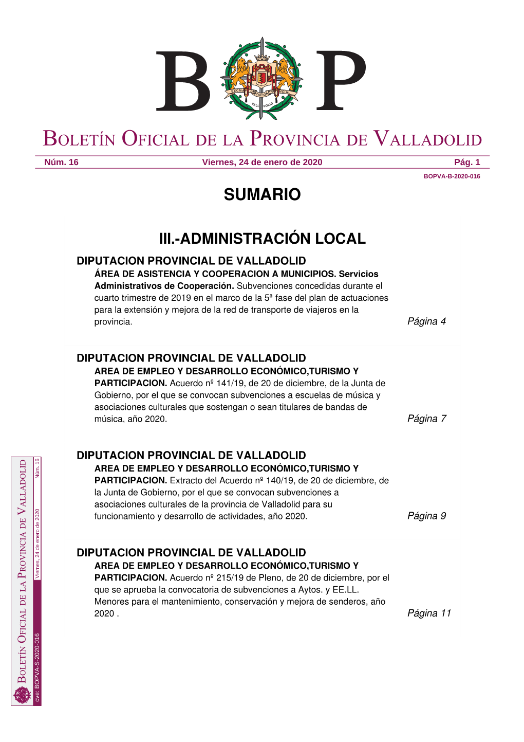 Sumario Boletín Oficial De La Provincia De Valladolid