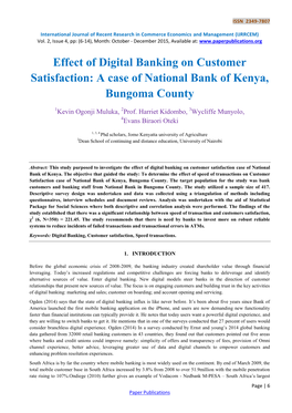 Effect of Digital Banking on Customer Satisfaction: a Case of National Bank of Kenya, Bungoma County