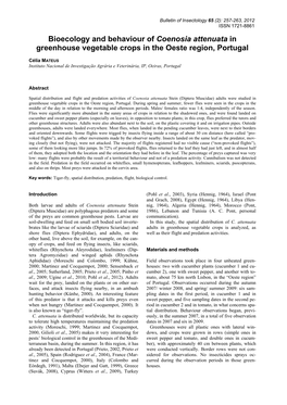 Bioecology and Behaviour of Coenosia Attenuata in Greenhouse Vegetable Crops in the Oeste Region, Portugal