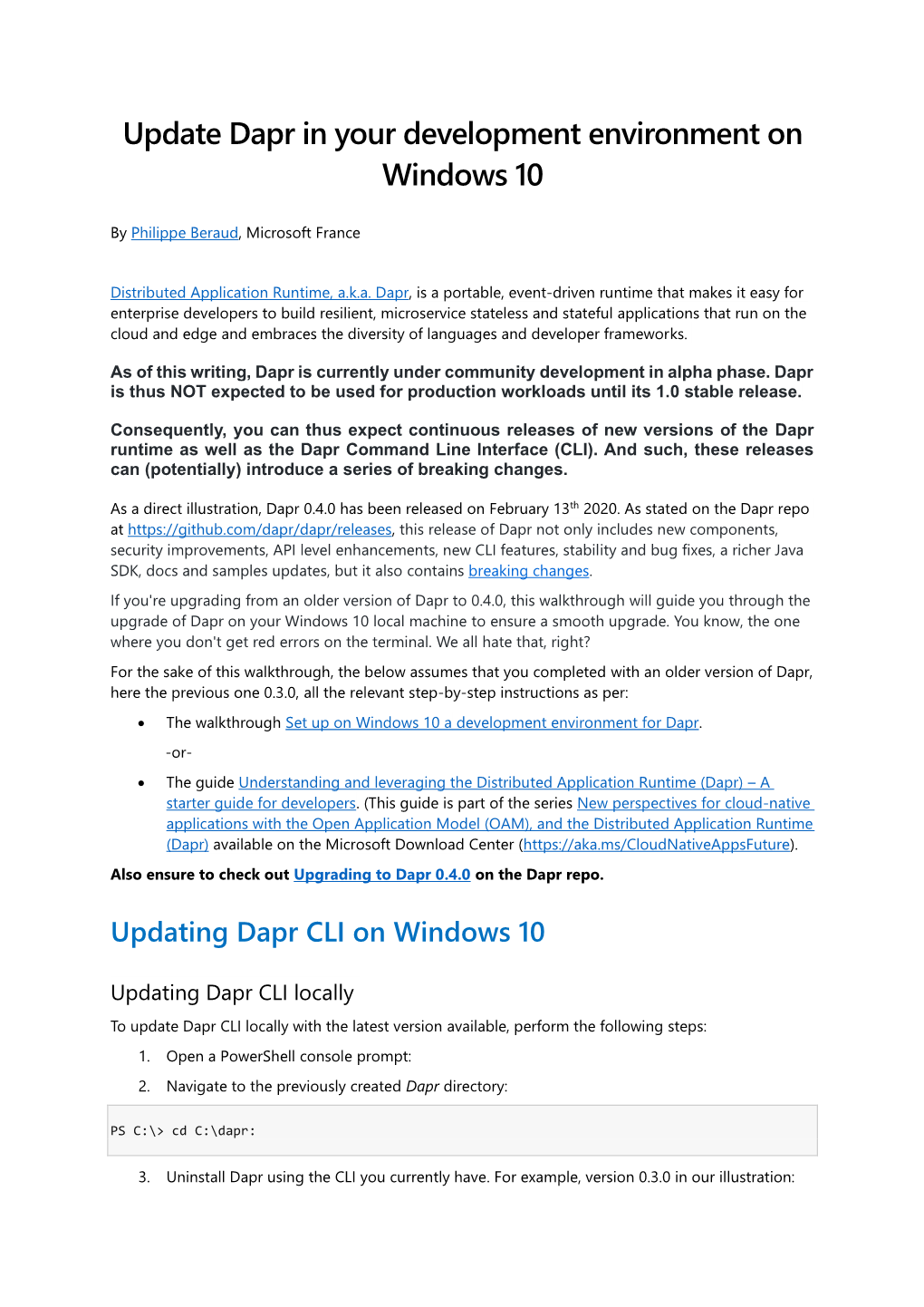 Update Dapr in Your Development Environment on Windows 10