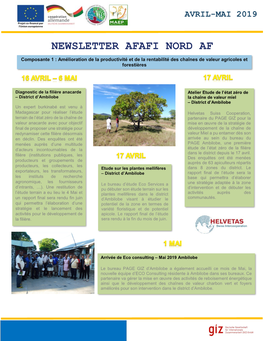 NEWSLETTER AFAFI NORD AF Composante 1 : Amélioration De La Productivité Et De La Rentabilité Des Chaînes De Valeur Agricoles Et Forestières