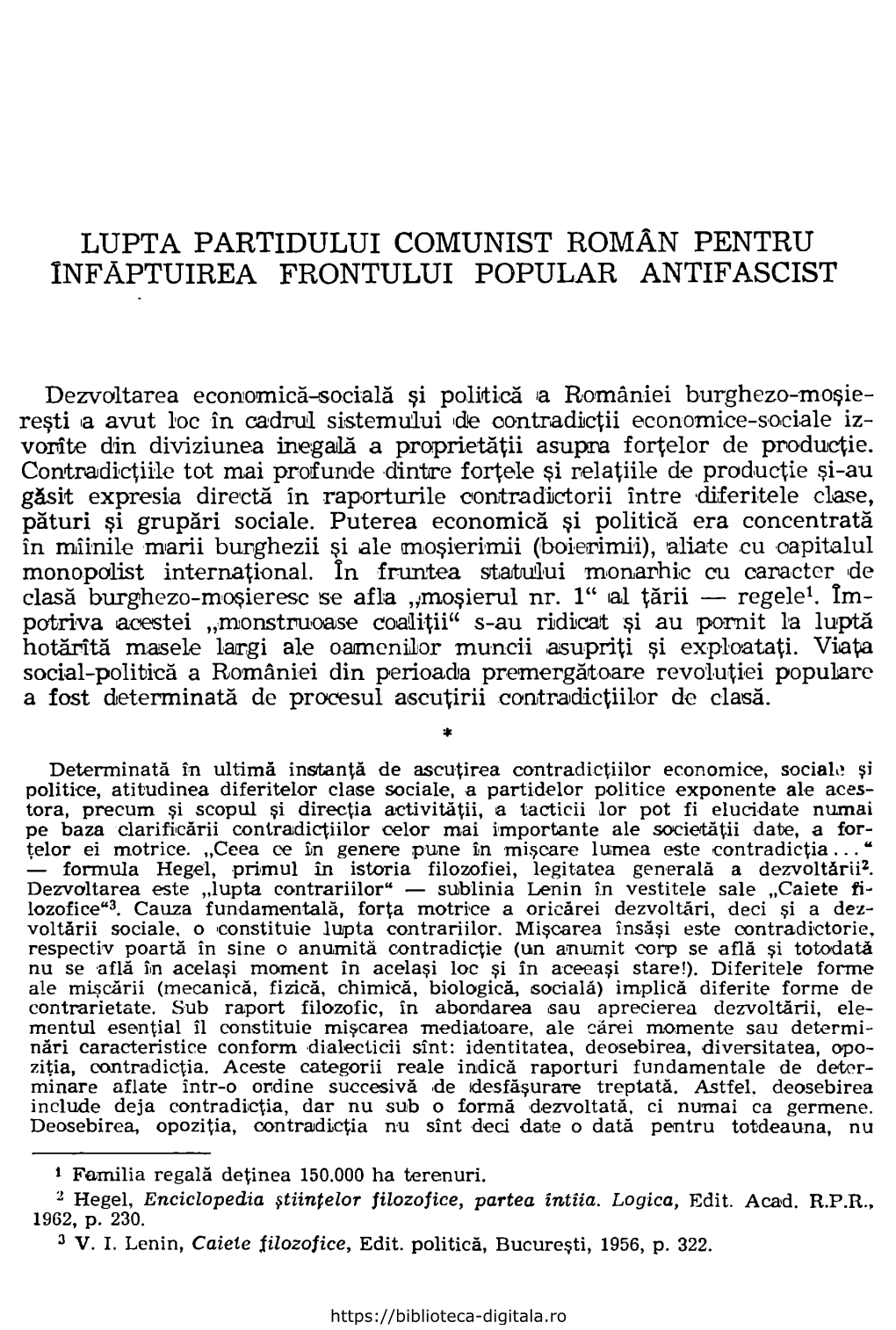 Lupta Partidului Comunist Român Pentru Infaptuirea Frontului Popular Antifascist