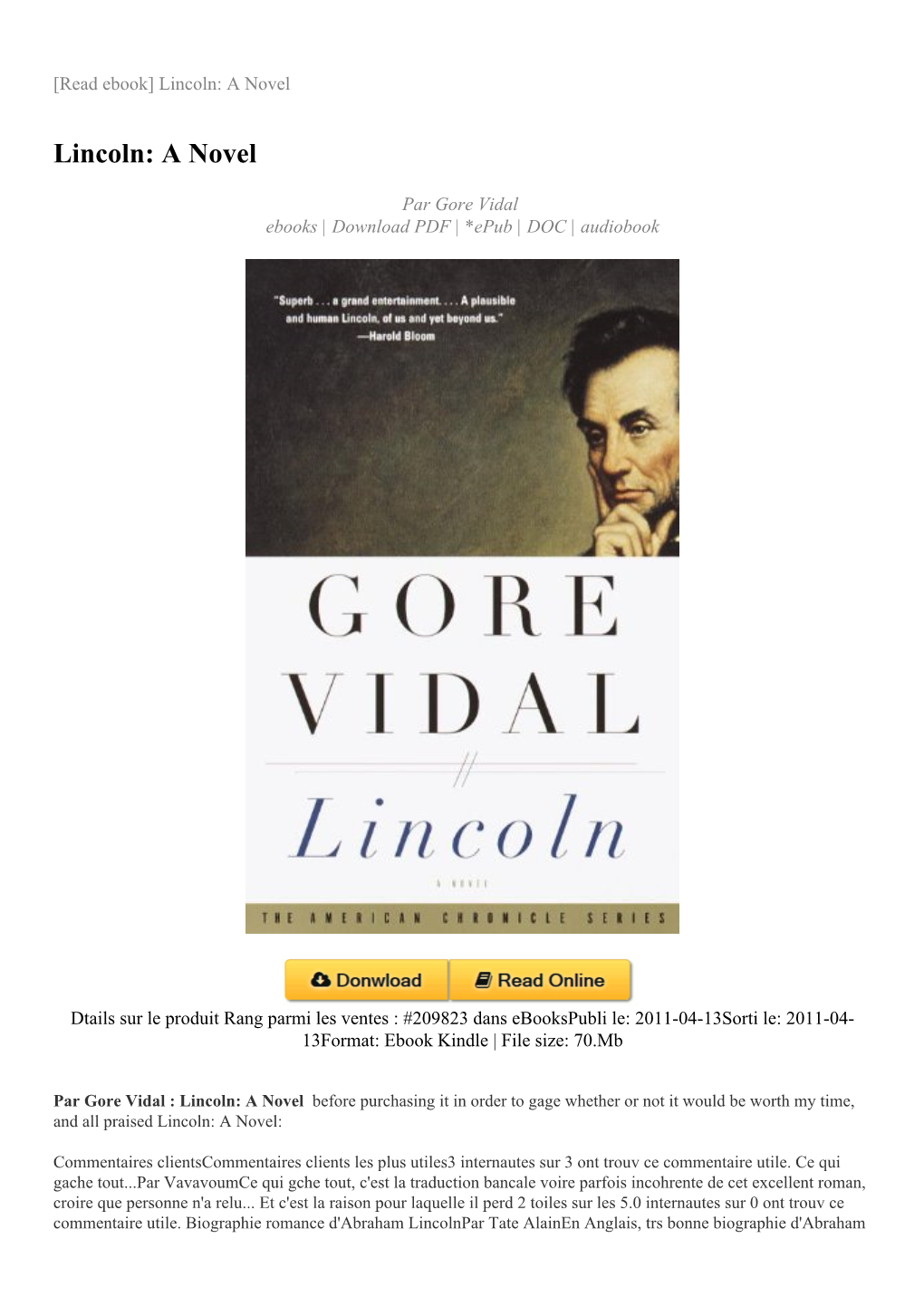 Lincoln: a Novel