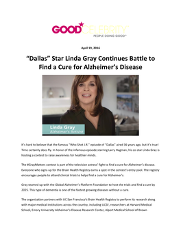 “Dallas” Star Linda Gray Continues Battle to Find a Cure for Alzheimer's