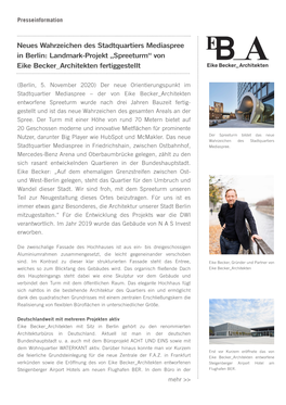 Neues Wahrzeichen Des Stadtquartiers Mediaspree in Berlin: Landmark-Projekt „Spreeturm“ Von Eike Becker Architekten Fertiggestellt