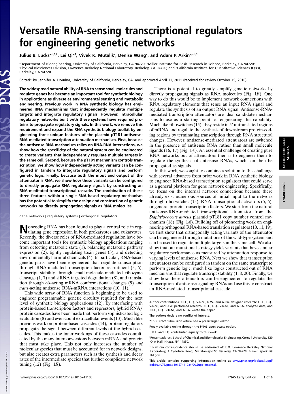 Versatile RNA-Sensing Transcriptional Regulators for Engineering Genetic Networks